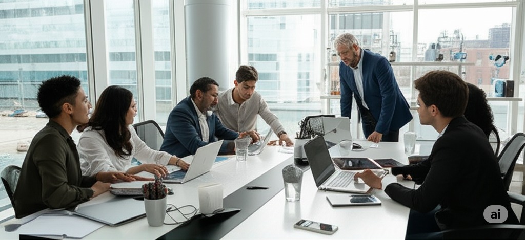 Team collaborating in a modern office